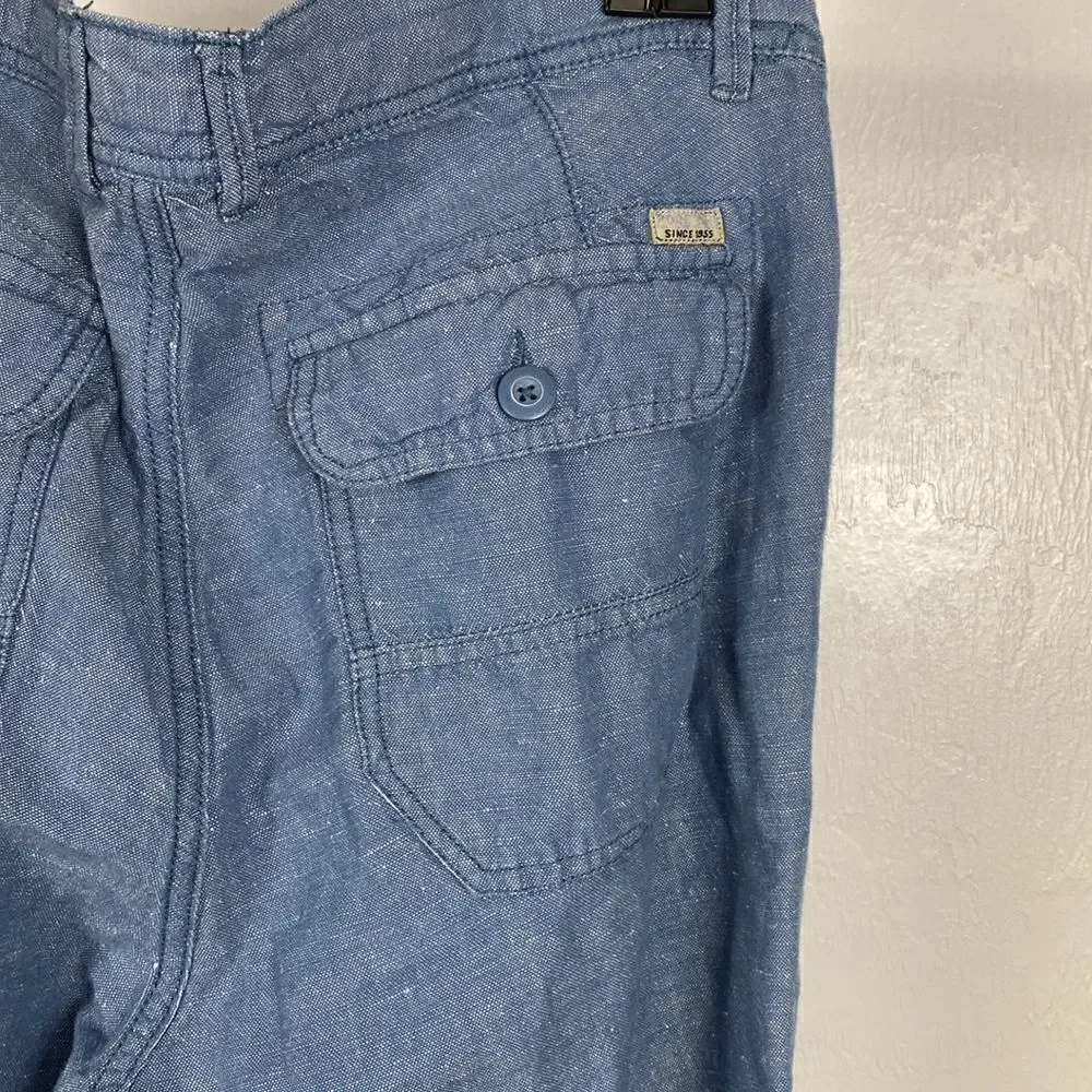 The Point Zero Experience Blue Cotton Linen Blend Roll Up Travel Pants